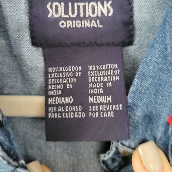 Solutions Original Denim Christmas Shirt Button Closure 2 Pocket Woman Size M - Picture 4 of 5